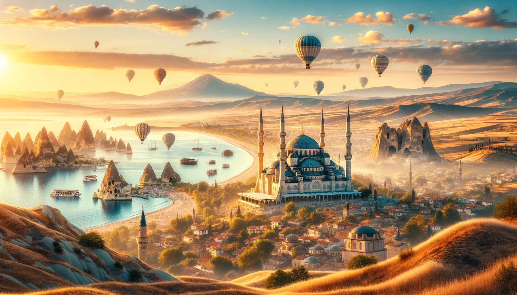 a view in Turkey with the focus on a diverse landscape, capturing the essence of the country's natural beauty and cultural heritage.