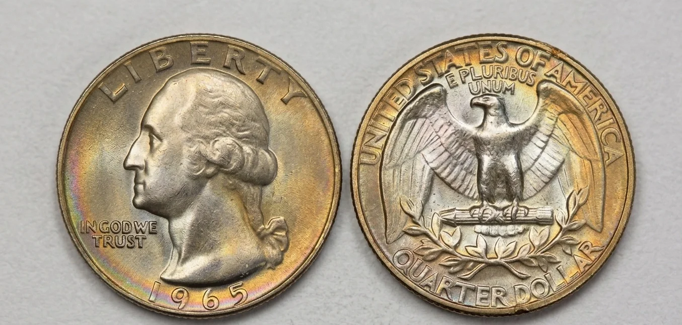 A 1965 quarter under soft diffused light showing engraving details